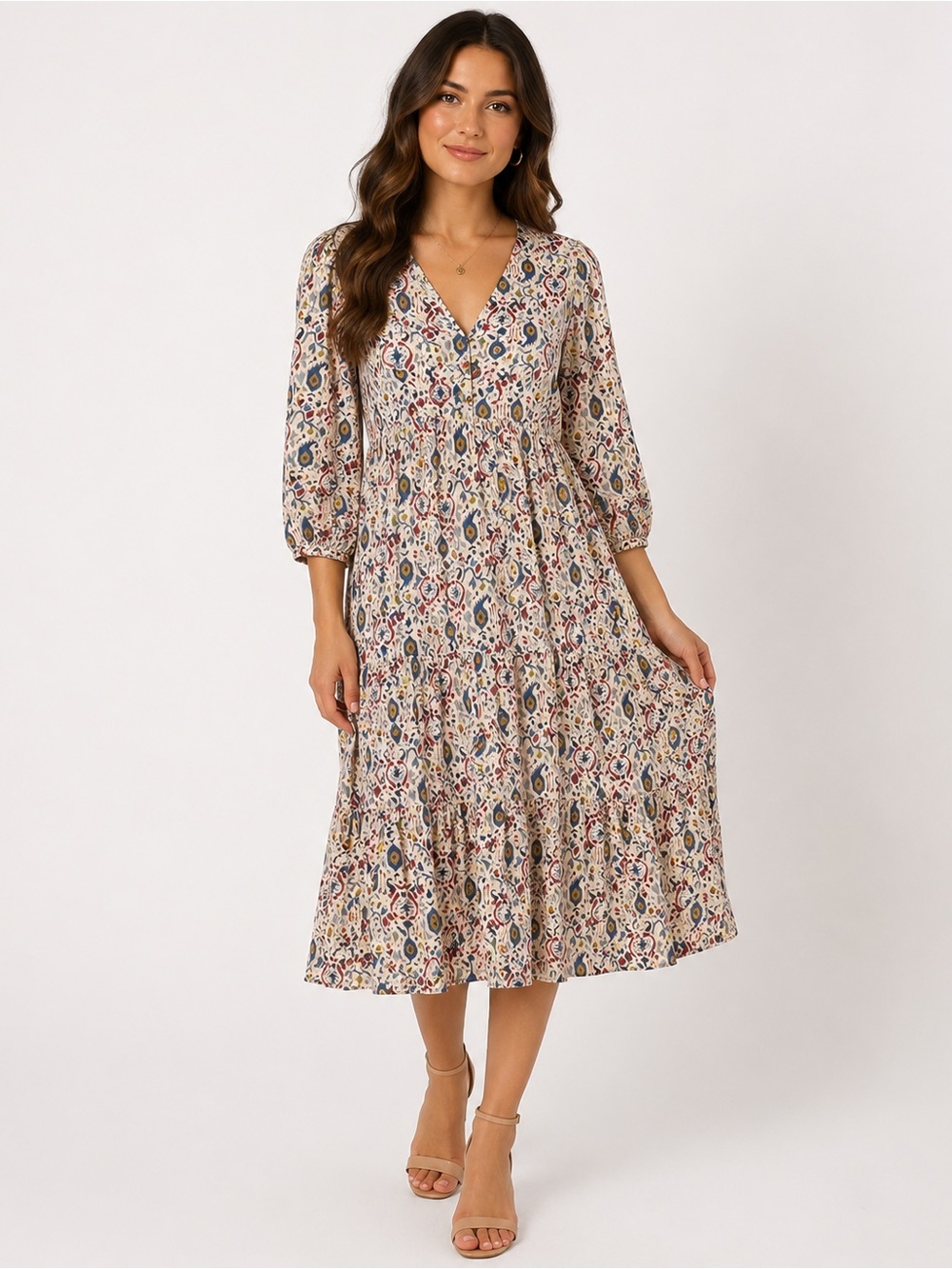 Zara Multicolor Ikat Print 3/4 Sleeve MIDI dress
NWOT XS